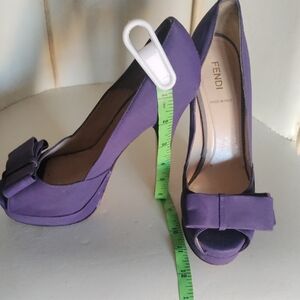 Fendi Purple Satin Peep-Toe Pumps with Bow Detail